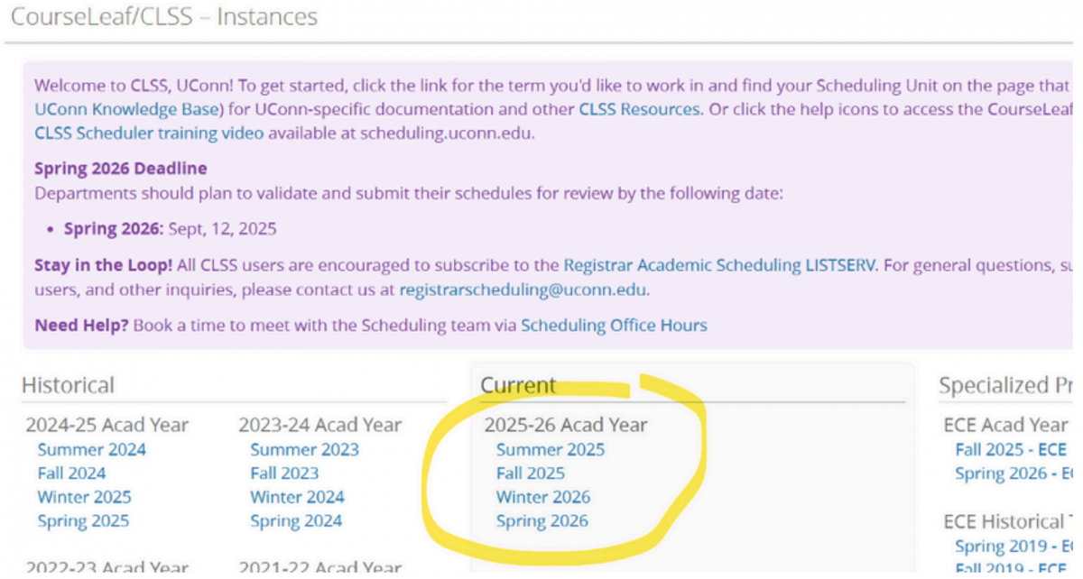 UConn CourseLeaf Website